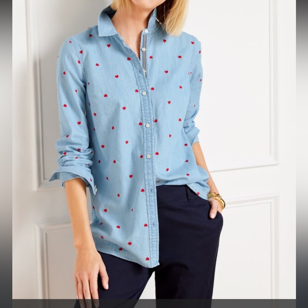 Talbot’s heart-embroidered chambray shirt, size Large